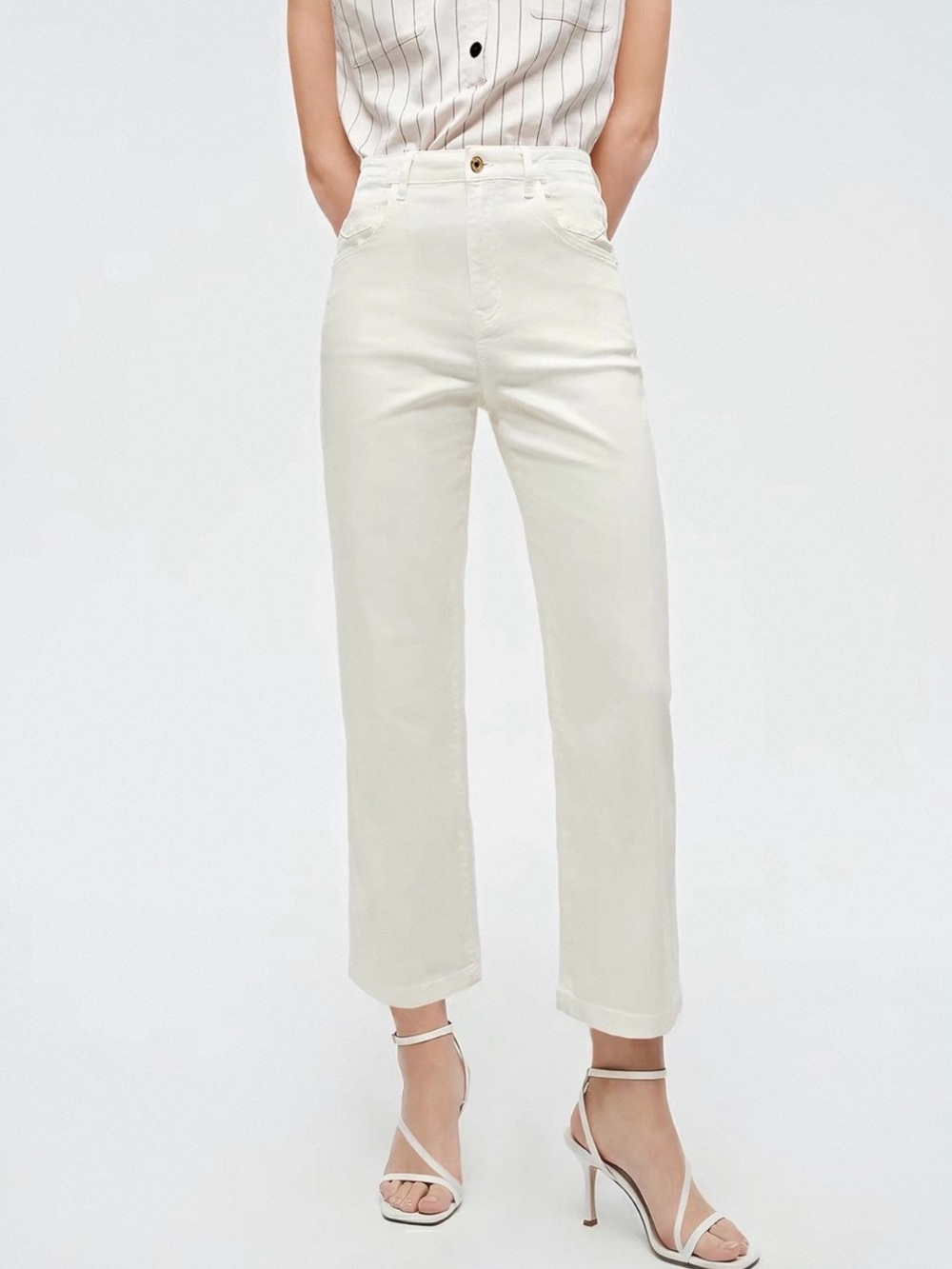 NWT Peacebird Women’s White Straight Leg Jeans High Rise Cropped Denim Pants